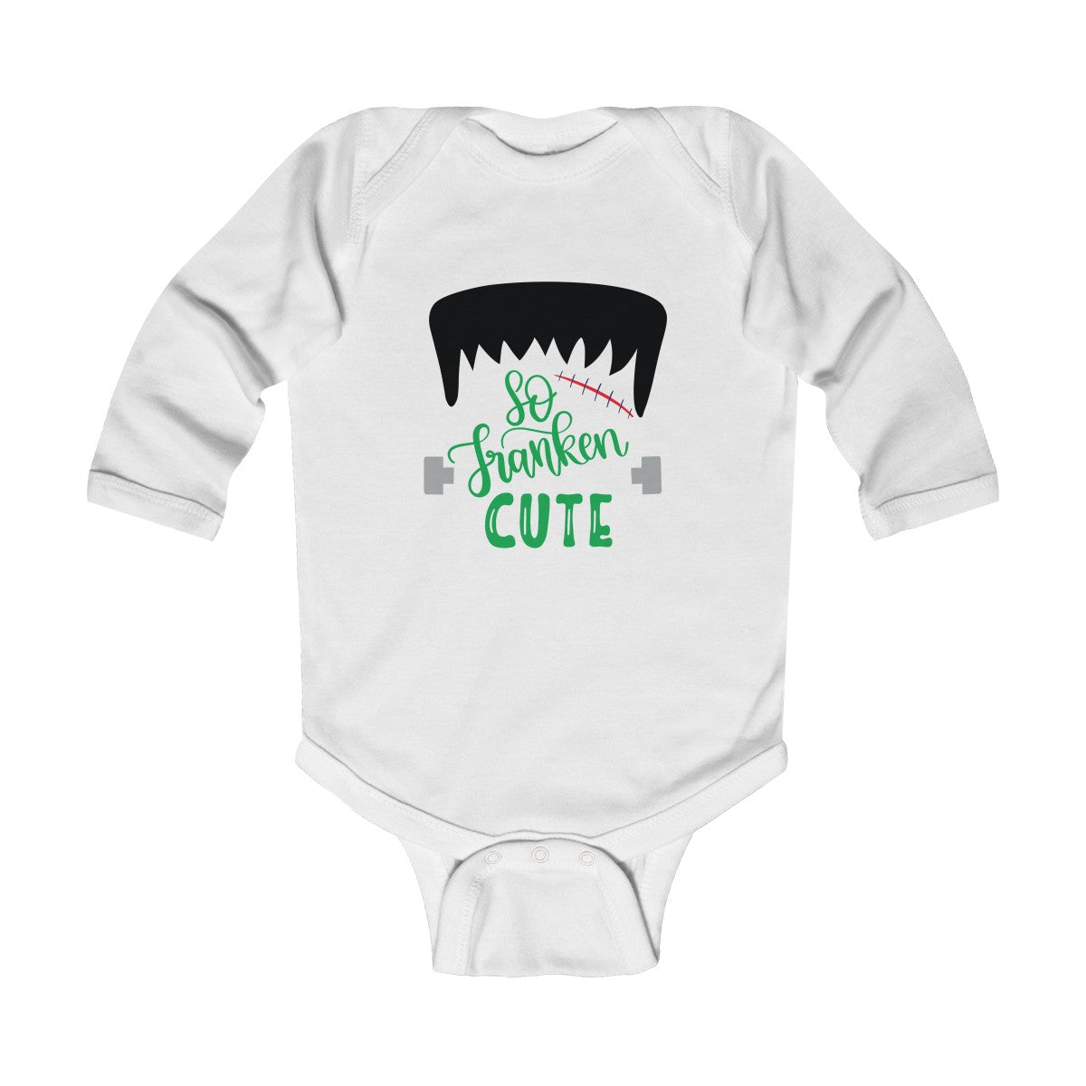 So Franken Cute Infant Long Sleeve Onesie Bodysuit | Halloween Infant Bodysuit - Alpha Dawg Designs