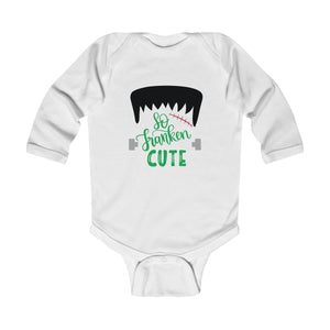 So Franken Cute Infant Long Sleeve Onesie Bodysuit | Halloween Infant Bodysuit - Alpha Dawg Designs