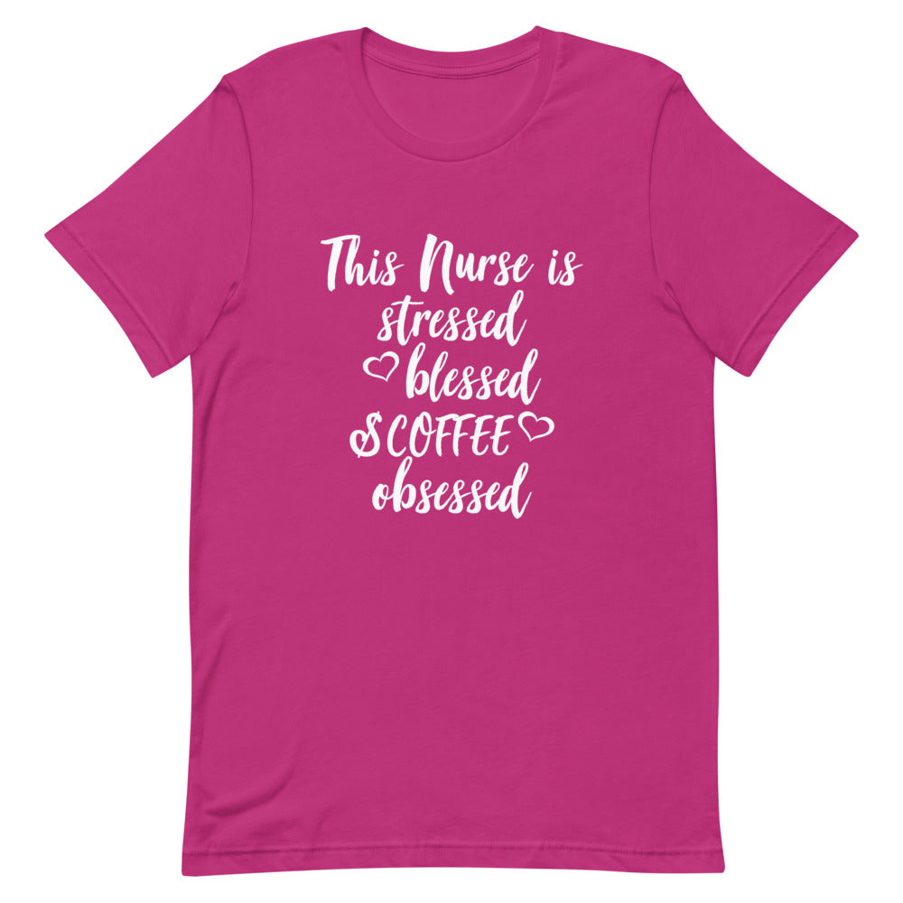 Coffee Obsessed Nurse T-Shirt - Alpha Dawg Designs