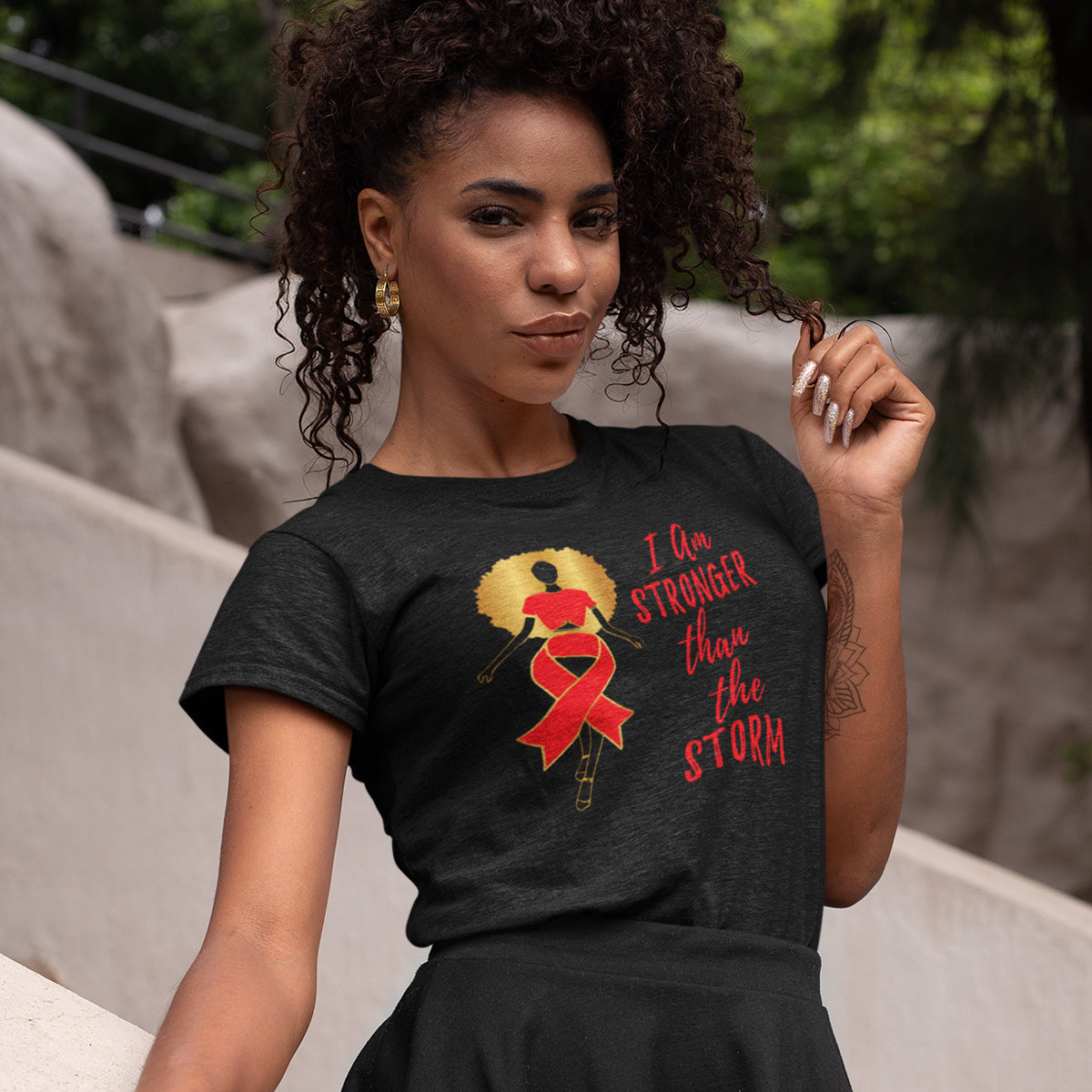 Queen Red Ribbon 'Stronger Than The Storm' Tee - Alpha Dawg Designs
